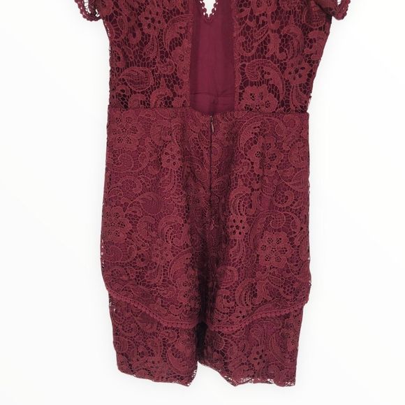 Wayf Lace Mini Dress in Burgundy Back Cutout Short Sleeves size XS Revolve - Picture 7 of 13